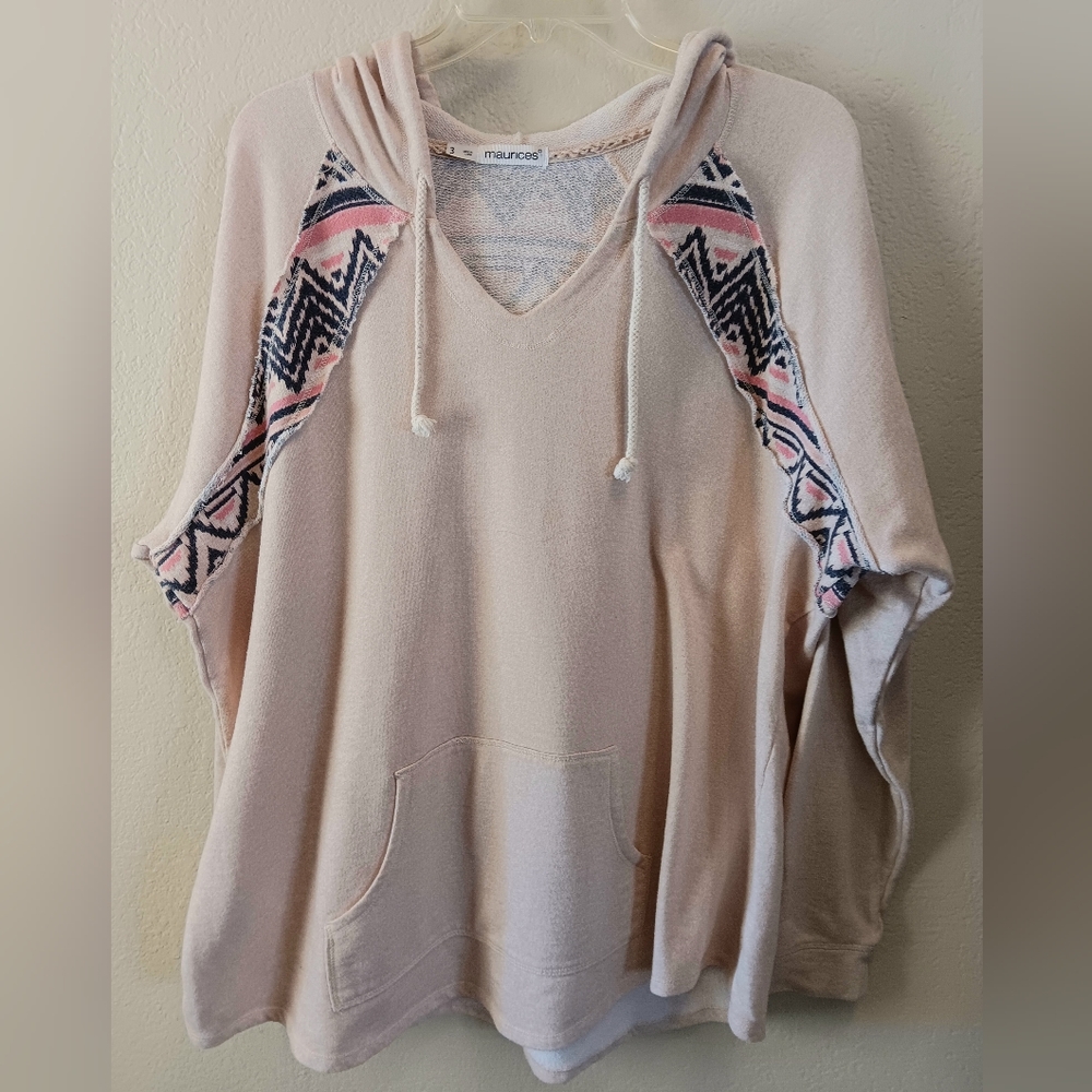 MAURICES Western Aztec Print Raw Edge Pullover Hoodie 3X